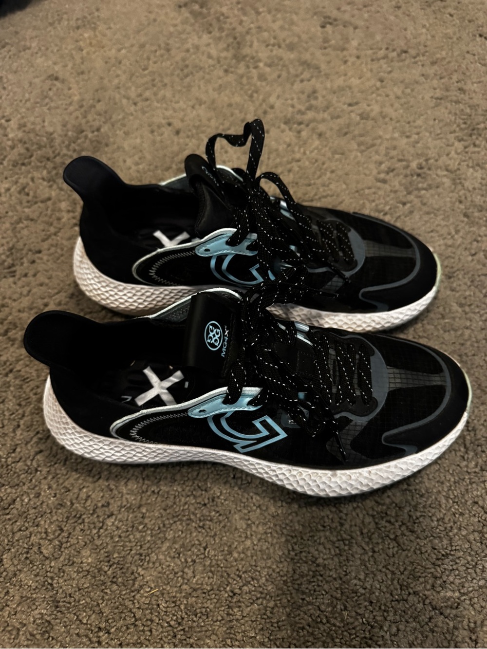 G/FORE Women's Black and White Athletic Sneakers with Light Blue Accents - Picture 3 of 5